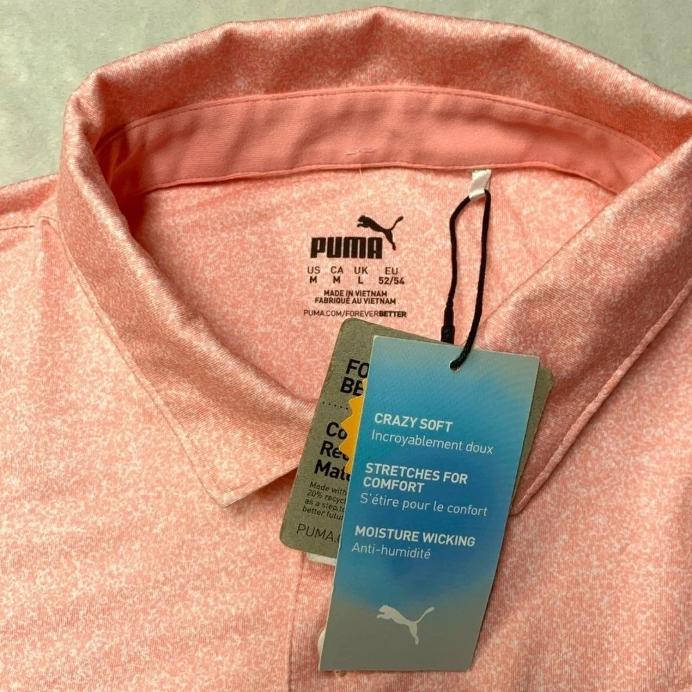 Puma Golf Cloudspun Performance Primary Polo Flamingo Pink 40+ UPF 538748 Mens M